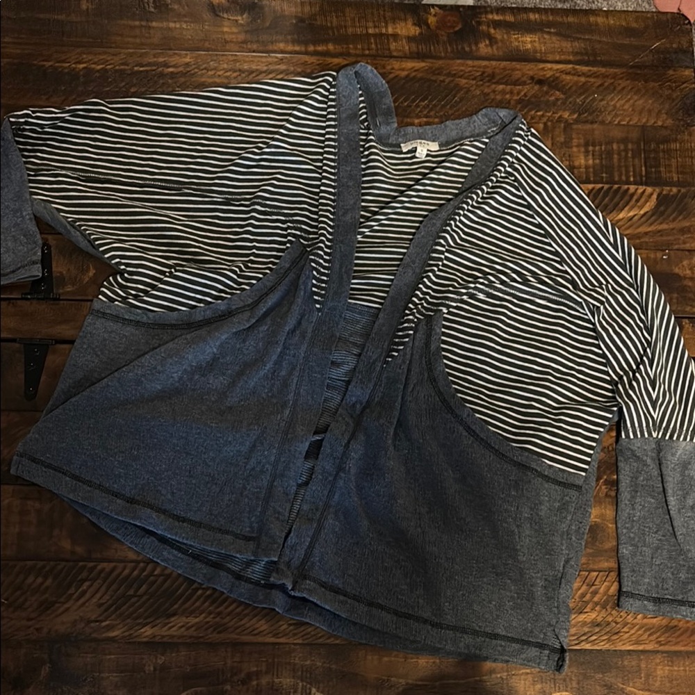 Umgee Charcoal and White Striped Hoodie